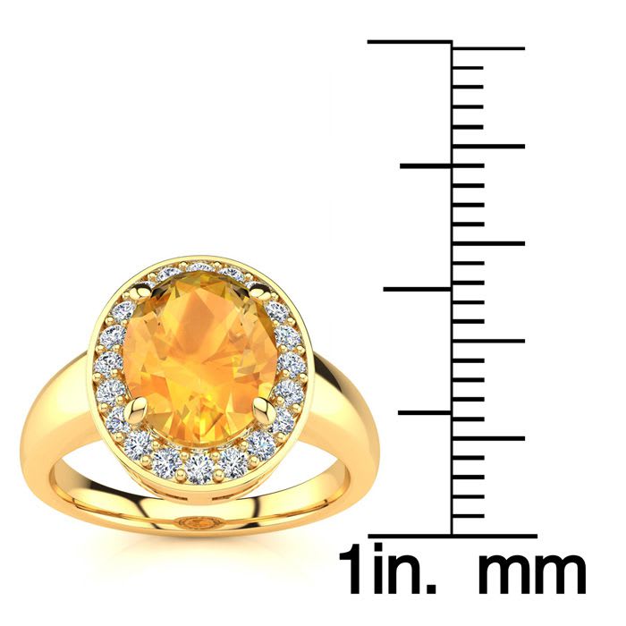 1 3/4 Carat Oval Shape Citrine and Halo Diamond Ring In 14 Karat Yellow Gold