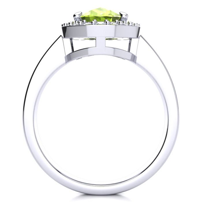 2 Carat Oval Shape Peridot and Halo Diamond Ring In 14 Karat White Gold
