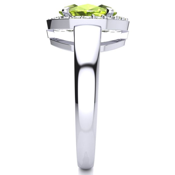 2 Carat Oval Shape Peridot and Halo Diamond Ring In 14 Karat White Gold