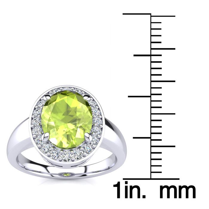2 Carat Oval Shape Peridot and Halo Diamond Ring In 14 Karat White Gold