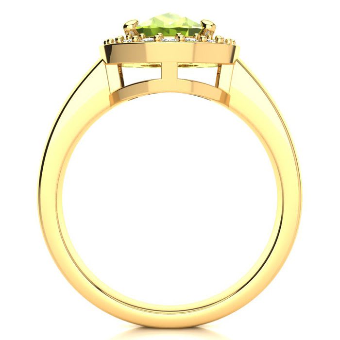 2 Carat Oval Shape Peridot and Halo Diamond Ring In 14 Karat Yellow Gold
