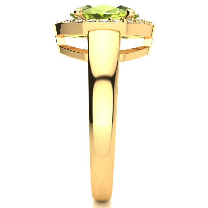 2 Carat Oval Shape Peridot and Halo Diamond Ring In 14 Karat Yellow Gold