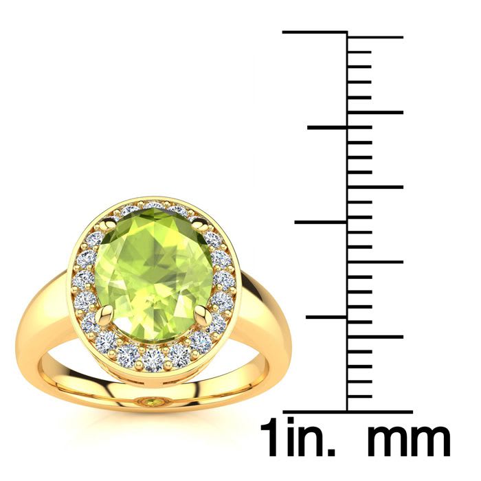 2 Carat Oval Shape Peridot and Halo Diamond Ring In 14 Karat Yellow Gold