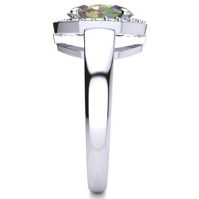 2-1/3 Carat Oval Shape Mystic Topaz Ring With Diamond Halo In 14 Karat White Gold