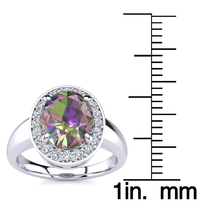2-1/3 Carat Oval Shape Mystic Topaz Ring With Diamond Halo In 14 Karat White Gold