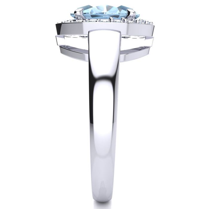 Aquamarine Ring: Aquamarine Jewelry: 2 Carat Oval Shape Aquamarine and Halo Diamond Ring In 14 Karat White Gold