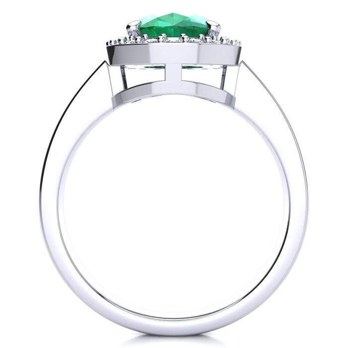 2 Carat Oval Shape Emerald and Halo Diamond Ring In 14 Karat White Gold
