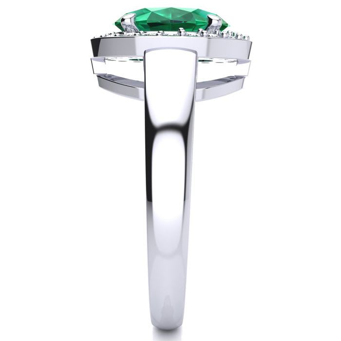 2 Carat Oval Shape Emerald and Halo Diamond Ring In 14 Karat White Gold