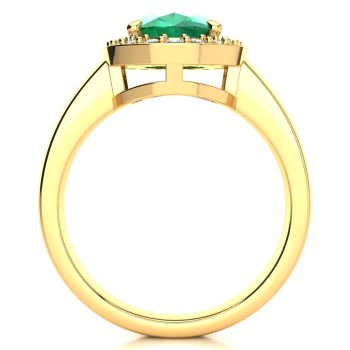 2 Carat Oval Shape Emerald and Halo Diamond Ring In 14 Karat Yellow Gold