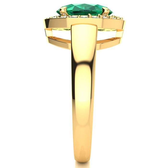 2 Carat Oval Shape Emerald and Halo Diamond Ring In 14 Karat Yellow Gold