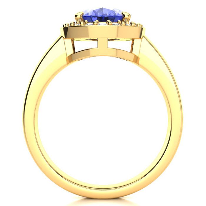 2 Carat Oval Shape Tanzanite and Halo Diamond Ring In 14 Karat Yellow Gold
