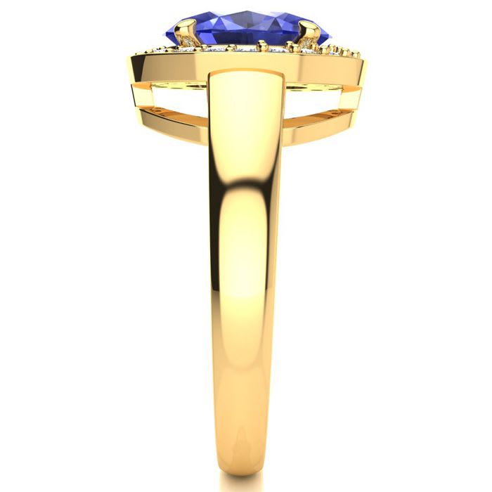 2 Carat Oval Shape Tanzanite and Halo Diamond Ring In 14 Karat Yellow Gold