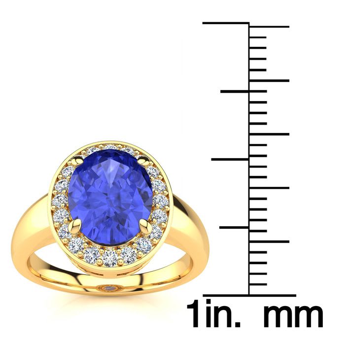 2 Carat Oval Shape Tanzanite and Halo Diamond Ring In 14 Karat Yellow Gold