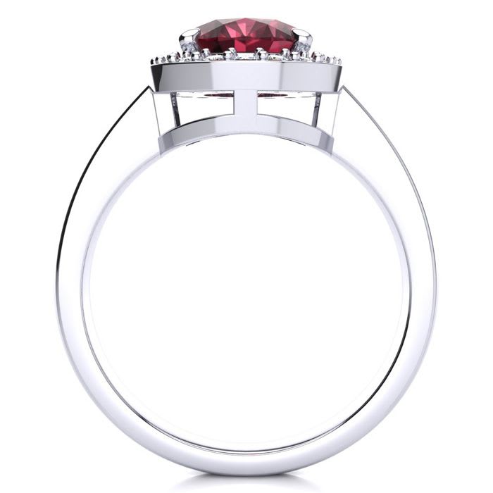 Garnet Ring: Garnet Jewelry: 2 1/5 Carat Oval Shape Garnet and Halo Diamond Ring In 14 Karat White Gold