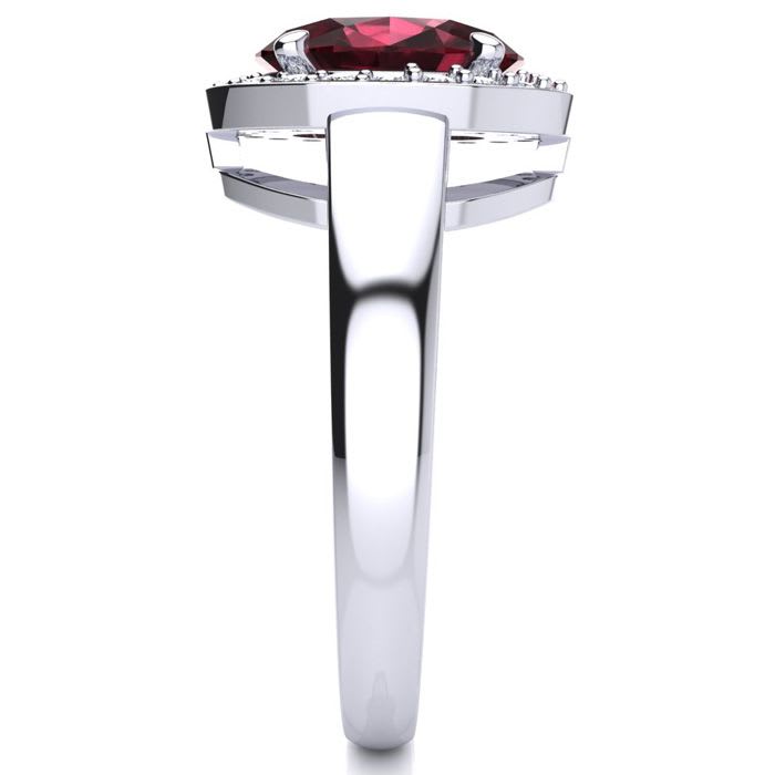 Garnet Ring: Garnet Jewelry: 2 1/5 Carat Oval Shape Garnet and Halo Diamond Ring In 14 Karat White Gold