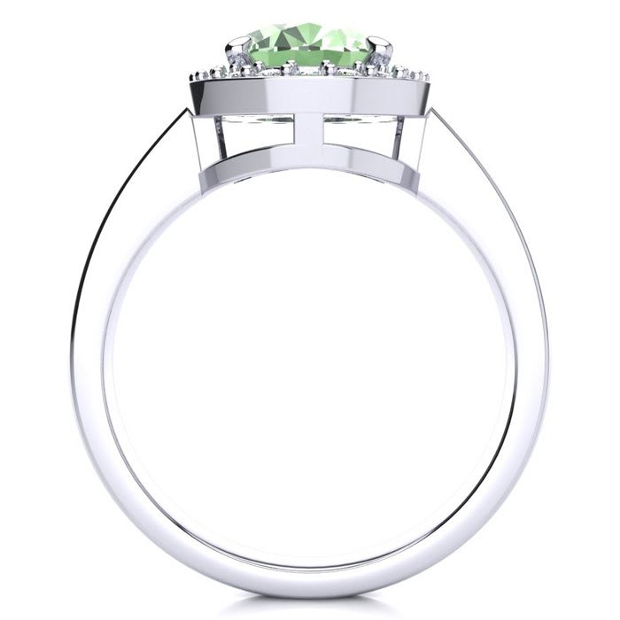 1 3/4 Carat Oval Shape Green Amethyst and Halo Diamond Ring In 14 Karat White Gold