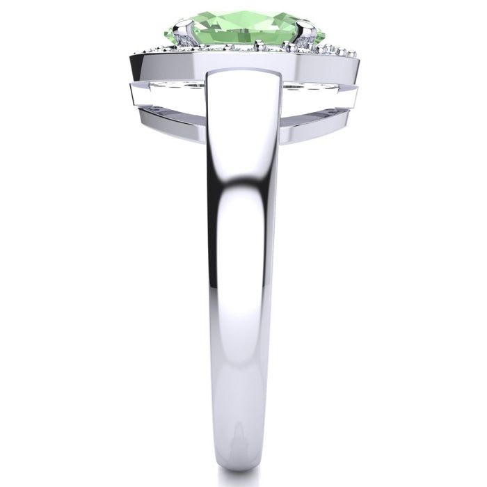 1 3/4 Carat Oval Shape Green Amethyst and Halo Diamond Ring In 14 Karat White Gold