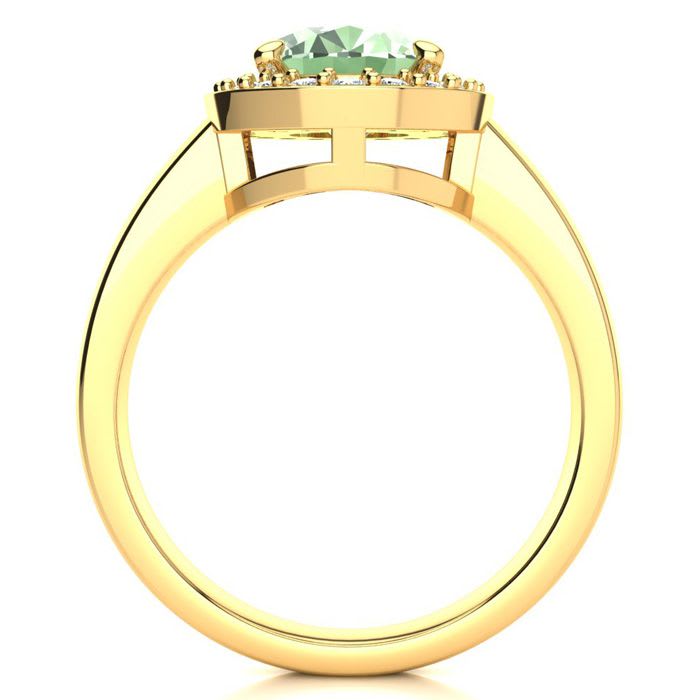 1 3/4 Carat Oval Shape Green Amethyst and Halo Diamond Ring In 14 Karat Yellow Gold