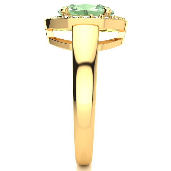 1 3/4 Carat Oval Shape Green Amethyst and Halo Diamond Ring In 14 Karat Yellow Gold