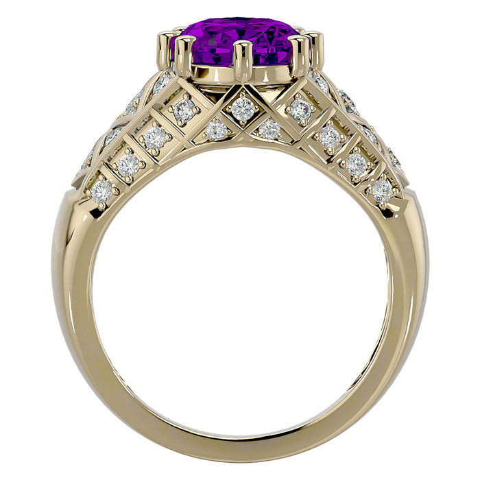 2 3/4 Carat Oval Shape Amethyst and Diamond Ring In 10 Karat Yellow Gold