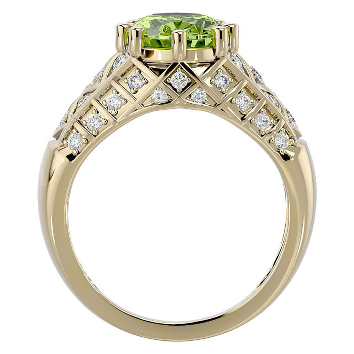 3 Carat Oval Shape Peridot and Diamond Ring In 10 Karat Yellow Gold