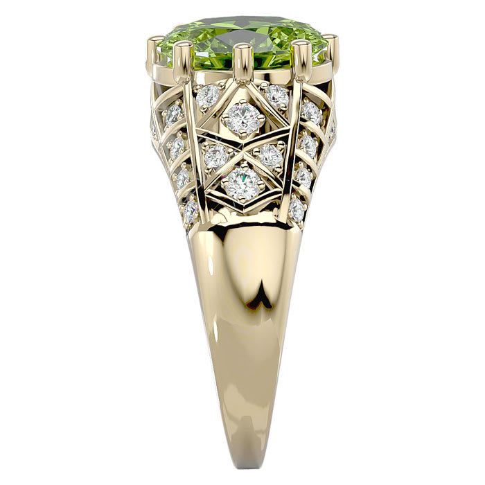 3 Carat Oval Shape Peridot and Diamond Ring In 10 Karat Yellow Gold
