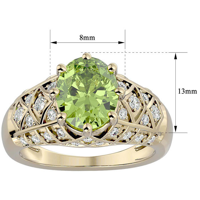 3 Carat Oval Shape Peridot and Diamond Ring In 10 Karat Yellow Gold