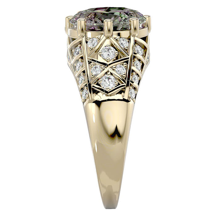 2-3/4 Carat Oval Shape Mystic Topaz Ring With Diamonds In 10 Karat Yellow Gold