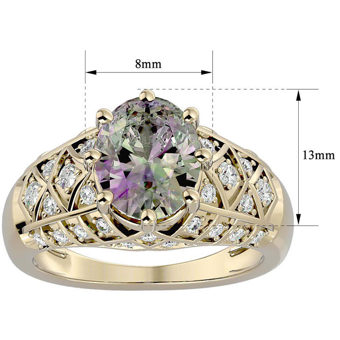 2-3/4 Carat Oval Shape Mystic Topaz Ring With Diamonds In 10 Karat Yellow Gold