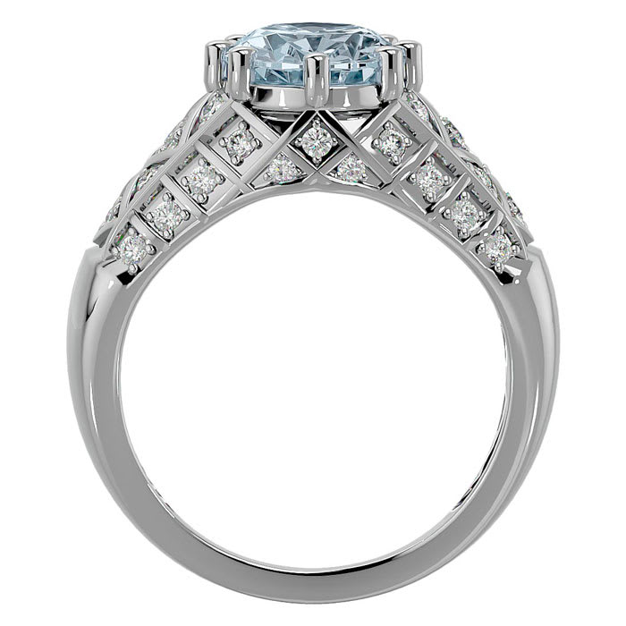 Aquamarine Ring: Aquamarine Jewelry: 2 1/2 Carat Oval Shape Aquamarine and Diamond Ring In 10 Karat White Gold