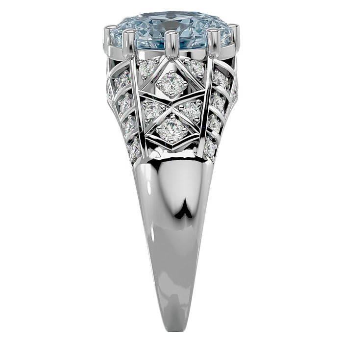 Aquamarine Ring: Aquamarine Jewelry: 2 1/2 Carat Oval Shape Aquamarine and Diamond Ring In 10 Karat White Gold
