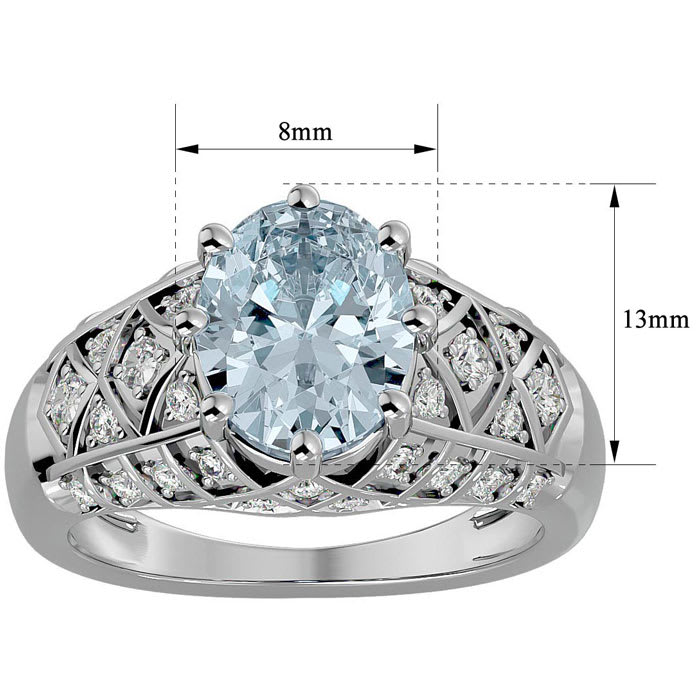 Aquamarine Ring: Aquamarine Jewelry: 2 1/2 Carat Oval Shape Aquamarine and Diamond Ring In 10 Karat White Gold