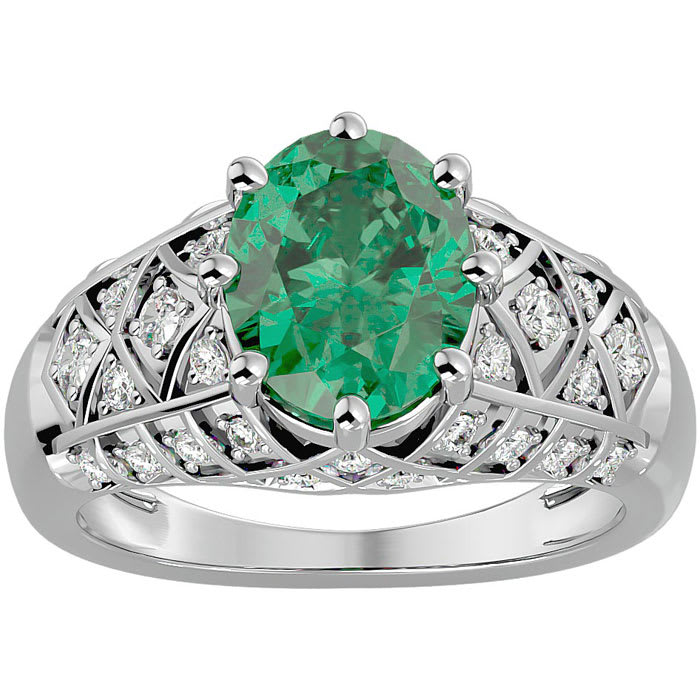 2 1/2 Carat Oval Shape Emerald and Diamond Ring In 10 Karat White Gold
