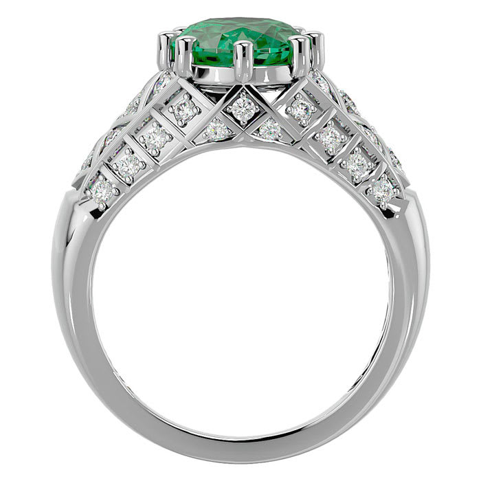 2 1/2 Carat Oval Shape Emerald and Diamond Ring In 10 Karat White Gold