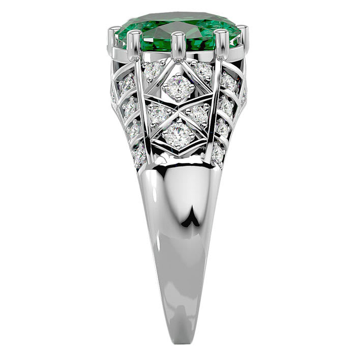2 1/2 Carat Oval Shape Emerald and Diamond Ring In 10 Karat White Gold