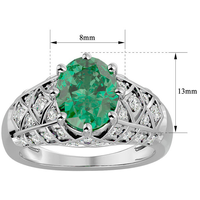 2 1/2 Carat Oval Shape Emerald and Diamond Ring In 10 Karat White Gold