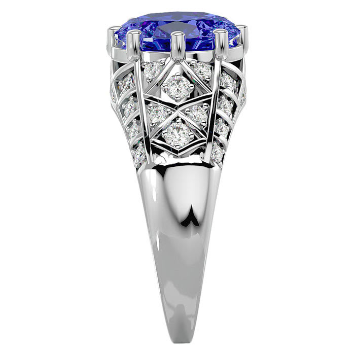2 3/4 Carat Oval Shape Tanzanite and Diamond Ring In 10 Karat White Gold
