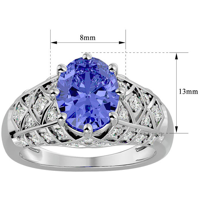 2 3/4 Carat Oval Shape Tanzanite and Diamond Ring In 10 Karat White Gold