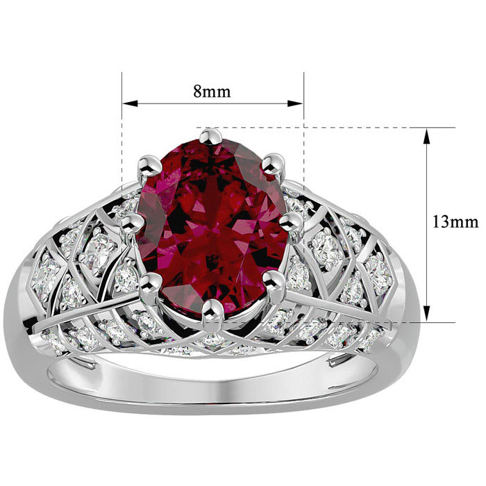 Garnet Ring: Garnet Jewelry: 3 1/2 Carat Oval Shape Garnet and Diamond Ring In 10 Karat White Gold