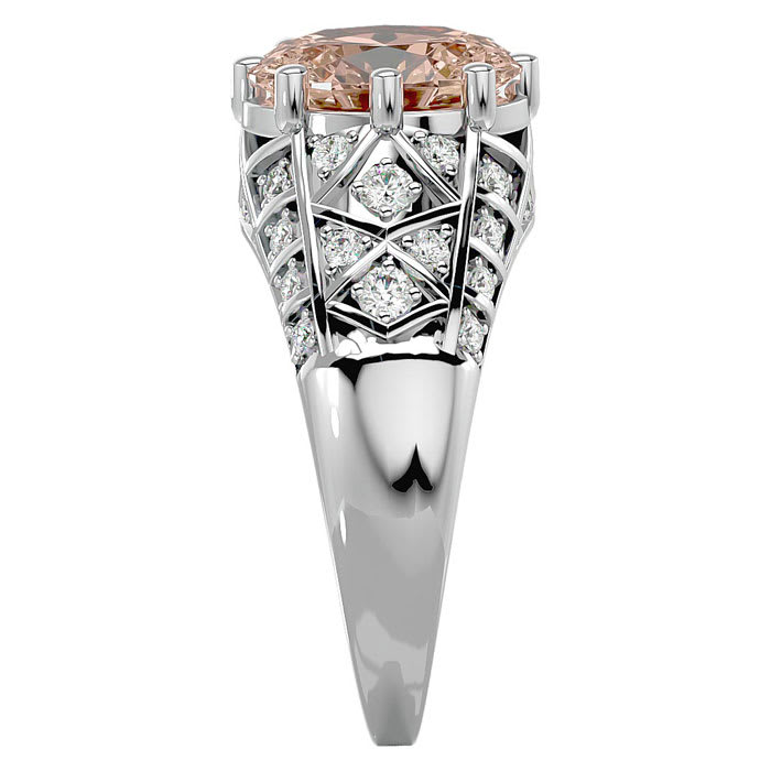 2-1/2 Carat Oval Shape Morganite and Diamond Ring In 10 Karat White Gold