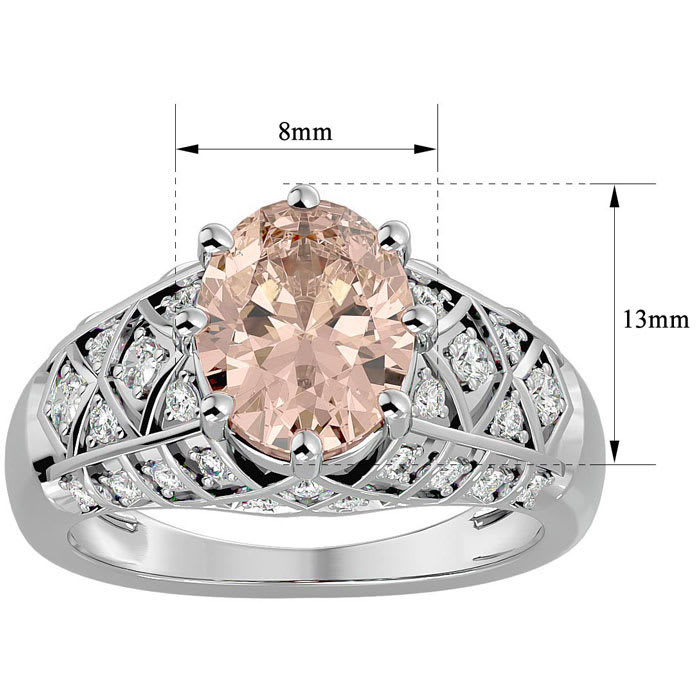 2-1/2 Carat Oval Shape Morganite and Diamond Ring In 10 Karat White Gold