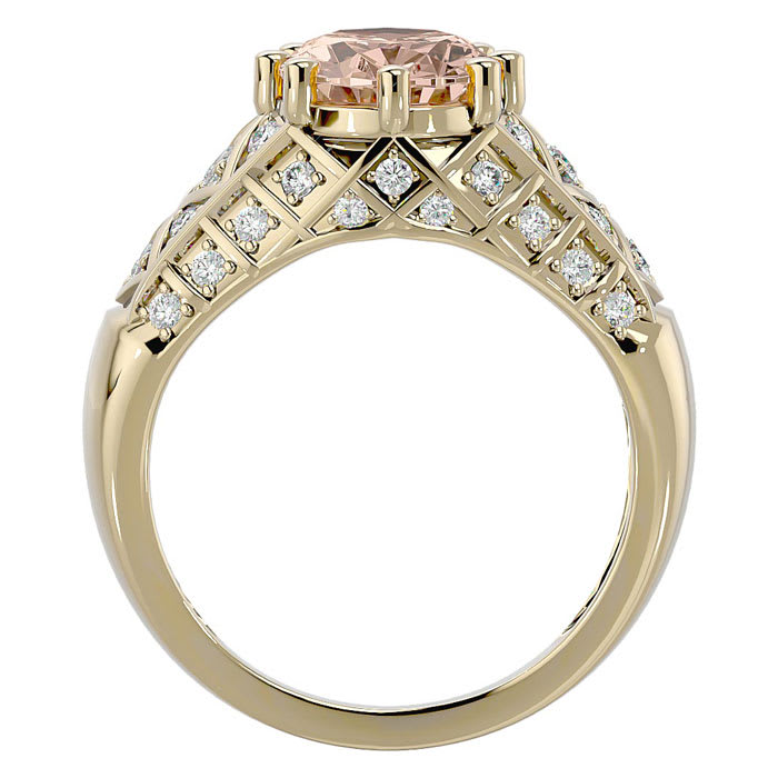 2-1/2 Carat Oval Shape Morganite and Diamond Ring In 10 Karat Yellow Gold