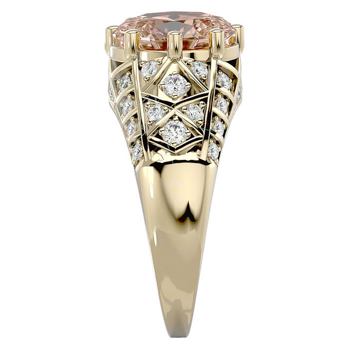 2-1/2 Carat Oval Shape Morganite and Diamond Ring In 10 Karat Yellow Gold