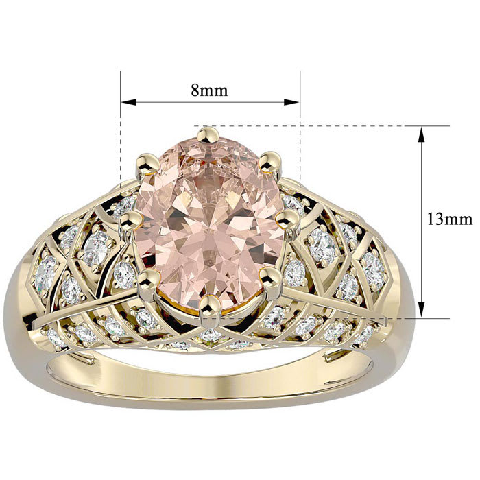 2-1/2 Carat Oval Shape Morganite and Diamond Ring In 10 Karat Yellow Gold