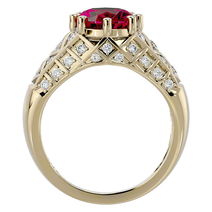 3 1/2 Carat Oval Shape Ruby and Diamond Ring In 10 Karat Yellow Gold
