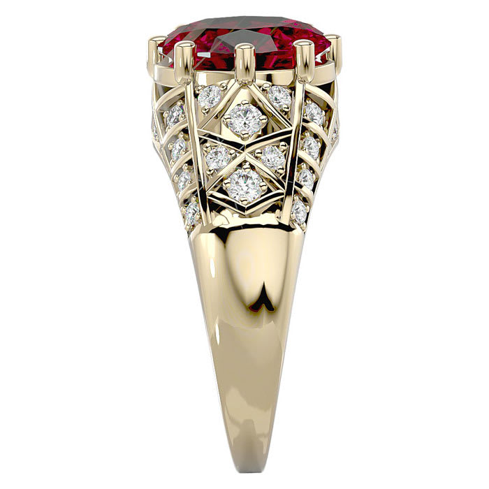 3 1/2 Carat Oval Shape Ruby and Diamond Ring In 10 Karat Yellow Gold