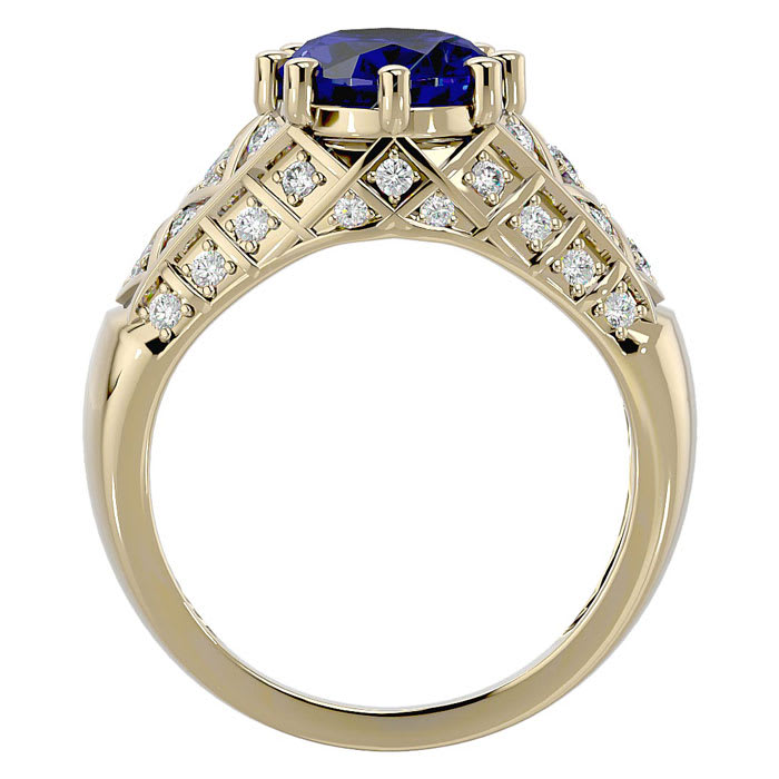3 1/2 Carat Oval Shape Sapphire and Diamond Ring In 10 Karat Yellow Gold
