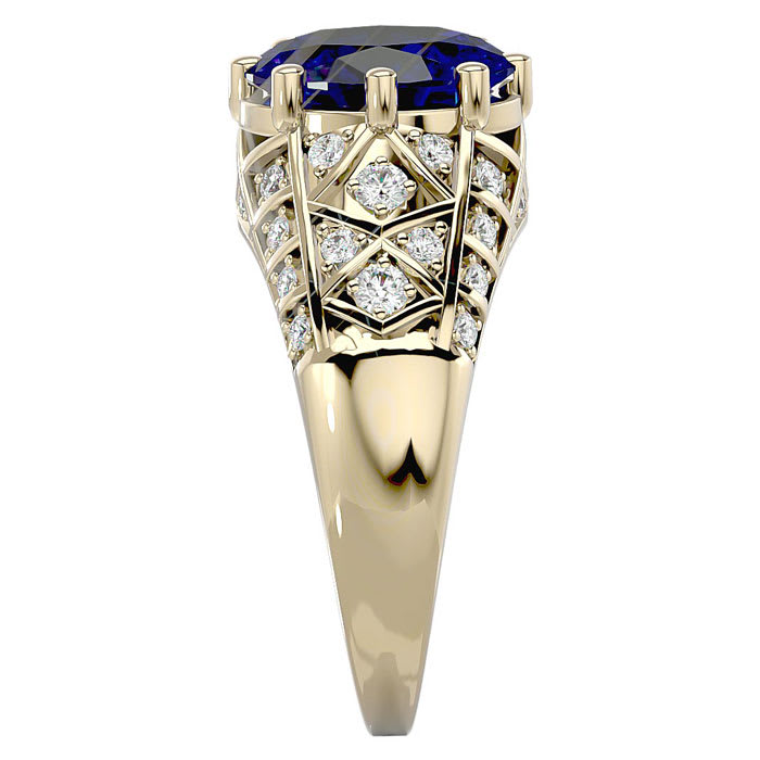 3 1/2 Carat Oval Shape Sapphire and Diamond Ring In 10 Karat Yellow Gold