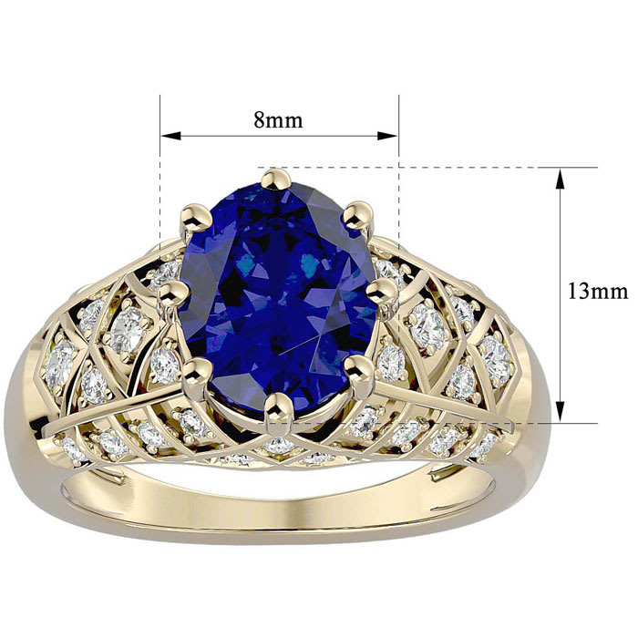 3 1/2 Carat Oval Shape Sapphire and Diamond Ring In 10 Karat Yellow Gold