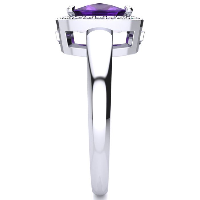 2 Carat Cushion Cut Amethyst and Halo Diamond Ring In 14 Karat White Gold